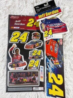 Vintage 3pc NASCAR Jeff Gordon Reusable Stickers + Pocket Notebook + Lg Sticker